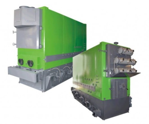 Zdjęcie przedstawia dwa kotły przemysłowe automatyczne na biomasę 960 kW.